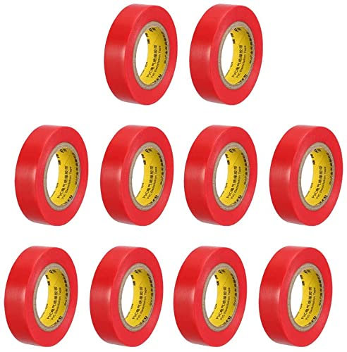 XYWHPGV Cinta aislante 16,5 mm / 0,63 pulgadas Ancho 15 M / 49,2 pies de largo 0,125 mm Cinta eléctrica de PVC gruesa clasificada para un máximo de 600 V -20-80 ℃ Usar rojo 10 piezas(829b6 25f0e 4826