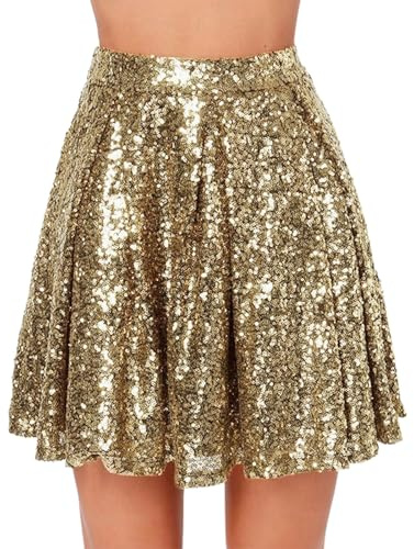 Minirock Damen Glitzer Pailletten Rock Goldener Rock Minirock kurz Mini Rock Faltenrock Tanz Rock Faltenrock Stilvoll Glitzer Rock Karneval Hohe Taille Rock