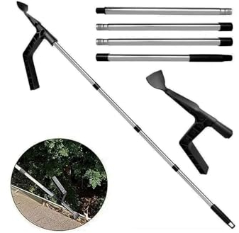 InnoLuxe Gutter Cleaning Tools, Gutter Cleaner with Extendable Telescopic Pole, Gutter Cleaning Tools from The Ground, Threaded Design Rain Gutter Cleaning Tool, Black