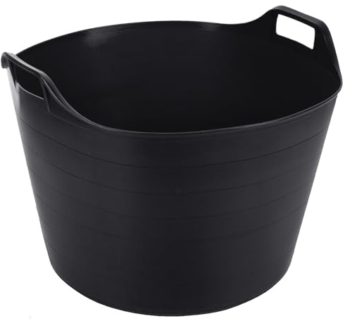 BLACK - 26L / 42L / 75 Litre Robust Versatile Multipurpose Flexi Tub Garden Home Flexible Plastic Toy Storage Container Bucket Tub Trugs Animal Feeding Tub Laundry Basket - (75 Litre)