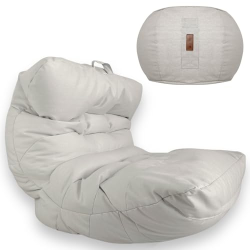 Aiire XXL Sitzsack Outdoor Modern - Riesen Bean Bag Chair mit Sitzhocker für Garten und Pool - Bodenkissen Grob, Bodenstuhl - Gaming Sitzsäcke für Kinder und Erwachsene Beige