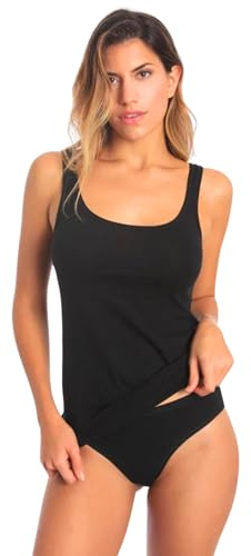 o-day Defonseca 3 Canotte Donna 100% Cotone Pettinato - vestibilità Perfetta, Comfort Ottimale - Ideale per Ogni Stagione (IT, Testo, XL, Regular, Regular, Nero 3pz - Spalla Larga)