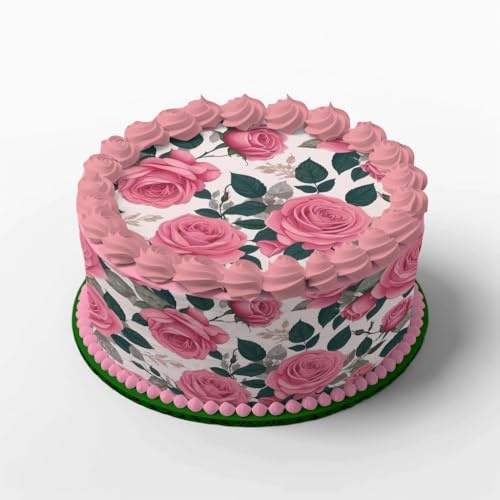 Tortendeko-Set Rosen: Bestehend aus 4 Tortenbändern und 1 Tortenaufleger aus Fondant Tortenbänder und Tortenaufleger essbar Essbare Tortendeko Geburtstagstorte, Hochzeit