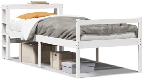 AJJHUUKI Betten & Zubehör-Betten & Bettrahmen-Seniorenbett mit Kopfteil Weiß 75x190 cm Massivholz Kiefer