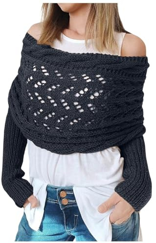 Schal mit Ärmeln Damen Multifunktionaler Schal Gestrickter Schal Sweater Wrap mit Ärmel Boho Pashmina Schal Umhang Strickschal Winter Mode Poncho Schal Ärmelschal für Frauen Wickelschal Damenschal