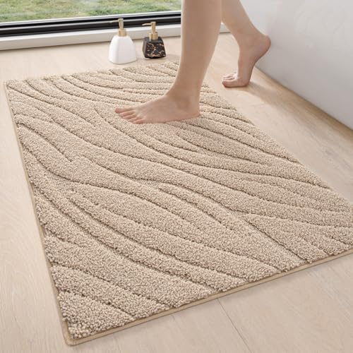 DEXI Badezimmerteppich 44 x 76 cm, weicher Badvorleger Maschinenwaschbar, Badematte rutschfest, Badematten & Badteppiche für Dusche, Badewannen, Toilette Deko, Beige