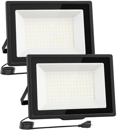 uwiner Flood Lights Outdoor,7200LM Bright Work Light Plug in,6500K Daylight White LED Flood Light Outdoor, IP66 Waterproof Exterior Floodlight for Yard Garage Stadium 2 Pack (60W)