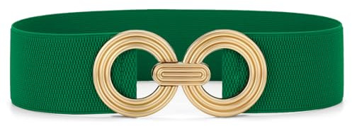 JasGood Damen Breiter Elastischer Taillengürtel Stretchy Gürtel für Kleider Hüftgürtel Goldener Schnalle Gürtel für Damen,Grün,70cm