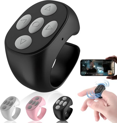 Télécommande Bluetooth sans Fil du Bout des Doigts, Anneau De Défilement pour Caméra Vidéo Courte, Télécommande Paresseuse Tourne-Page Bluetooth (Noir)