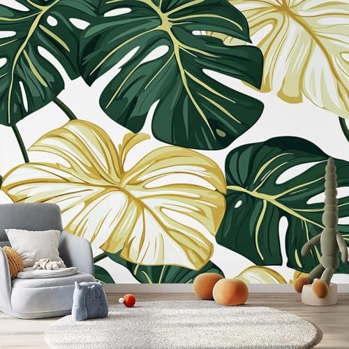 Buohwiwe Papier Peint Panoramique Feuilles de Palmier Tropicales Mural 430x300 cm 3D Papier Peint Intisse Monstera Fresque Murale Chambre Coucher Salon Décoration Photo Poster Geant Murale q7844