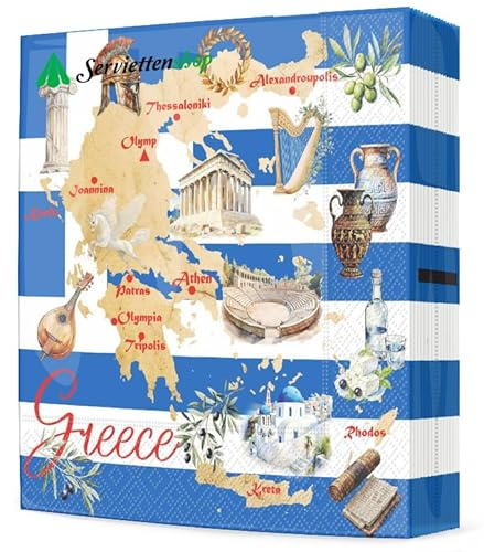 20 Servietten Städte & Länder Schöne Seiten von Griechenland als Tischdeko. Papierservietten mit Motiv Griechenland für den Sommer, griechische Mottoparty. Auch für Serviettentechnik 33x33cm