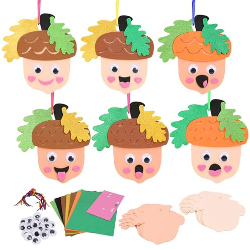 LAMEK 12 Herbst Bastelsets Kinder Eicheln Zum Basteln Halloween Moosgummi | Kreative Kunsthandwerk Bastelhandwerk Mit Aufkleber Kordel Für Jungen Mädchen Herbstszeit Thanksgiving Geburtstag