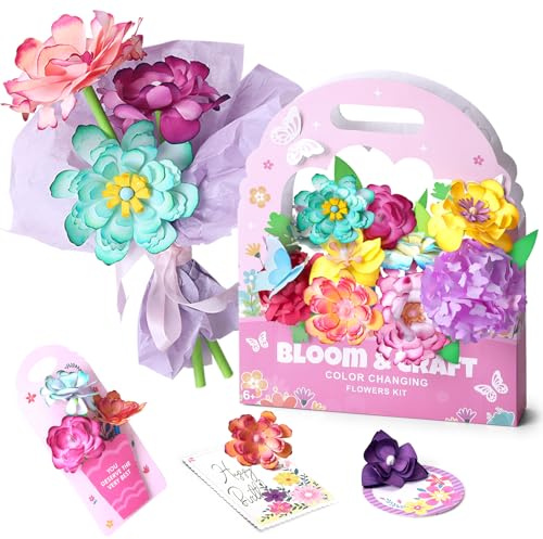 whatstem Kreatives Papierblumen-Bastelset für Kinder, Magisches Farbwechsel-Blumen Bastelspielzeug, Lernspielzeug Geschenk für Mädchen & Jungen von 5 bis 12 Jahren zu Geburtstag oder Weihnachten