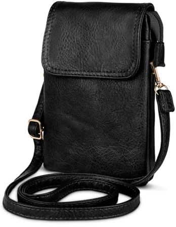 moex Classic Sling Handytasche zum Umhängen Leder Damen, Handy Umhängetasche mit Geldbörse und Handyfach, kleine Handtasche Crossbody Tasche mit Schultergurt und Magnetverschluss, Schwarz