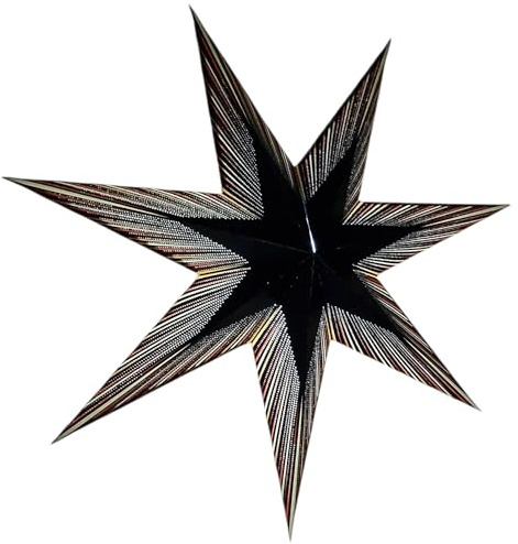 YEPSIO Laternen-Lampenschirm, Papierstern-Lichtschirme, groß, 60 cm, hängende Dekorationen für Weihnachten, Hochzeit, Heimdekoration, Geburtstagsfeier, faltbar, 7-zackiger Stern (schwarz, mehrfarbig)