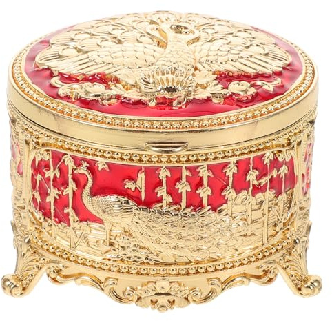 Alipis Vintage Schmuckkästchen aus Zinklegierung Rund für Damen und Braut | Kompakte Aufbewahrung für Ringe und Ketten, Leichtes Format, Rotes Design, für Hochzeit und Reise