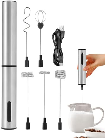 Espumador de leche eléctrico, batidora de inmersión para café, casa, oficina, eléctrico recargable de acero inoxidable, 3 velocidades, silencioso, para espumar leche en casa para matcha, chocolate y