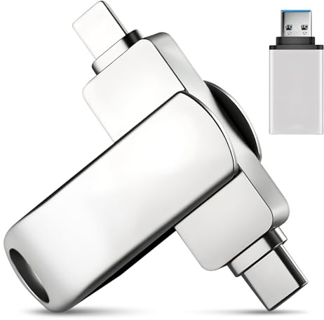 USB C Stick 128GB für iPhone, 3-in-1 Speicherstick mit USB C, USB 3.0 & L, OTG Photo Stick für iPhone/iPad/Android/PC/Mac, Externer Speicher zum Fotos & Videos Sichern, Silber (128GB)