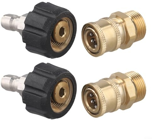 Bulevisiter Confezione da 4 raccordi ad innesto rapido per idropulitrice M22-14 mm a 3/8, con struttura in acciaio inossidabile e ottone, per tubo da giardino e per lavaggio elettrico