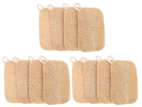IWOWHERO 12Pcs Natural Loofah Dishwashing Brushes with Sponge Soft Kitchen Scrubbers for Dishes, Pots, Bathroom and Sink Cleaning Eco-Friendly Multipurpose Loofah Sponges for Washing Up
