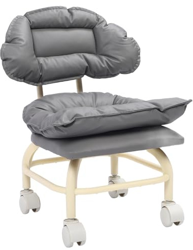 Yinhing Tabouret Gris Chaise Roulante Miniature Portable Tabouret Roulant à 360 Degrés avec Roues et Dossier pour Salle de Sport Salon Spa Conception Ergonomique Hauteur Confort amélioré Utilisation