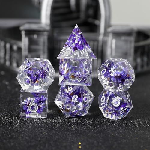 Blomma speltärningar för fängelsehålor och drakar 7 stycken D4 D6 D8 D10 D12 D20 D% Ttrpg MTG RPG DND tärning rollspel med presentförpackning