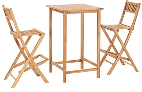 Ordellia 3-TLG. Bar-Set Teak Massivholz, 65x65x110 cm, klappbare Barstühle, für Garten, Terrasse, Balkon, wetterfestes Outdoor-Möbelset
