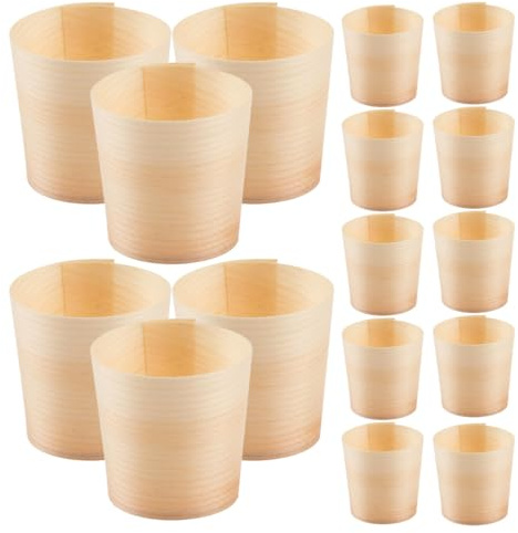 CVUTOVO 50pcs Biodegradable Wooden Cups 6x6cm Disposable Single Use Wood Mugs for Cold Drinks Dessert Snack Coffee Party Tableware Eco-Friendly Cups for Events