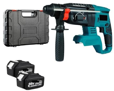 Perceuse À Percussion Rotative Sans Fil Balais 2000 W 10600 IPM Électrique Rechargeable For Batterie Capacité De PerçAge Maximale(2x5.0Ah Battery)