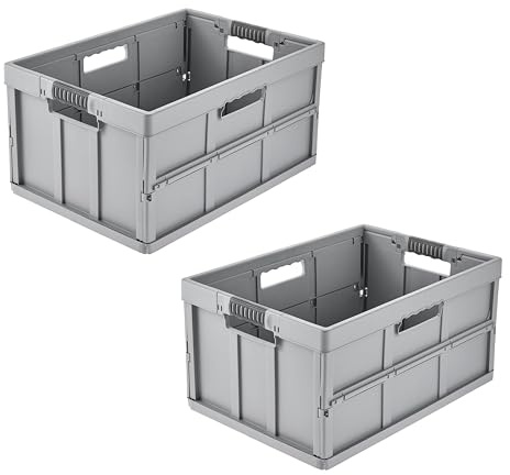 keeeper benno 2x Caisse pliante professionnelle robuste avec poignées soft-touch, 45 l, Jusqu'à 50 kg de capacité de charge, Compatible avec les chariots de supermarché, 54 x 37 x 27,5 cm, Nordic Grey