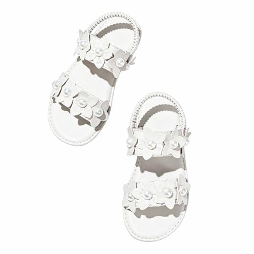 Generisch Sandalias de niña con flores 3D y apliques de perlas - Sandalias festivas con tiras con cierre adhesivo | Elegantes zapatos de verano para bodas y cumpleaños
