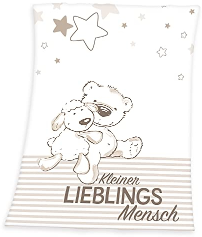Herding Fynn Couverture Bébé, Inscription « Kleiner Lieblingsmensch », 75 x 100 cm, Microfibre Polaire, Blanc