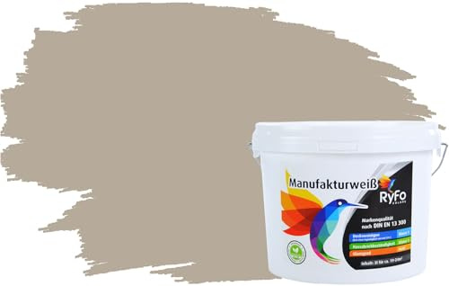 RyFo Colors Bunte Wandfarbe Manufakturweiß Kieselgrau 3l - weitere Grau Farbtöne und Größen erhältlich, Deckkraft Klasse 1, Nassabrieb Klasse 1