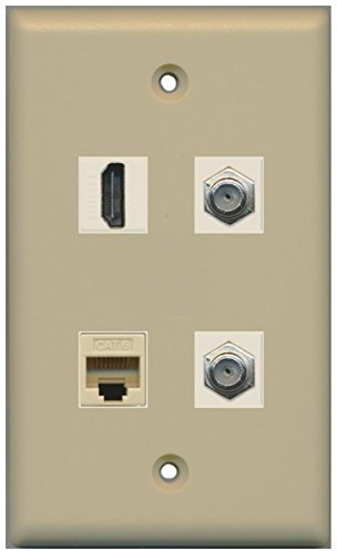 RiteAV - 1 porta HDMI 2 porte cavo coassiale TV- F-Type 1 Port Cat6 Ethernet Wall Plate - Avorio