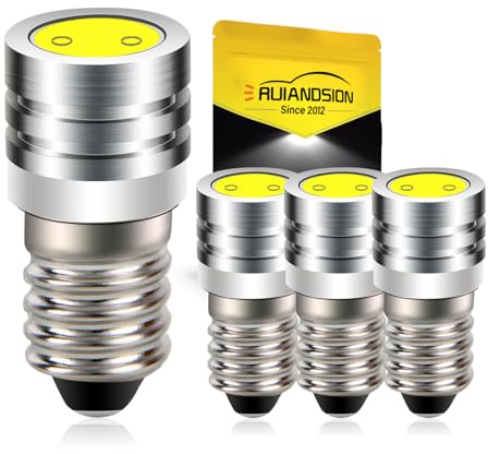Ruiandsion 4pcs 6V E10 LED Bulbs Super Bright COB 6000K White LED Bulbs for Torchlight Flashlight