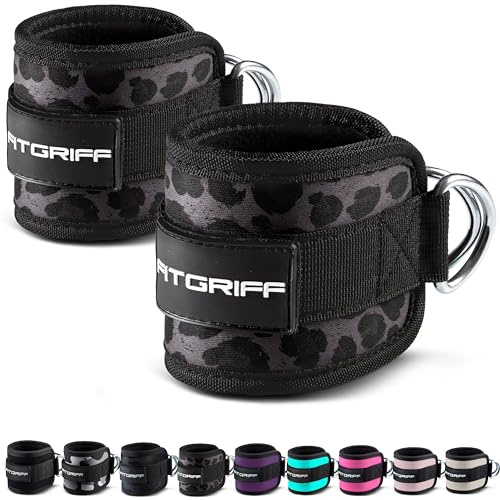 Fitgriff® Tobilleras Poleas Gym V1 (2 Piezas) - Correas Tobillo Gimnasio para Patadas Gluteos, Fitness - Accesorios de Ejercicio (Leopardo)