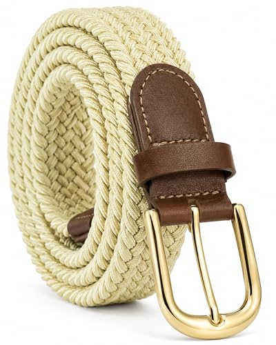 Streeze Damen elastischer geflochtener Stretchgürtel. 25 mm Breite gewebt mit Goldschnalle 5 Größen XS – XL (Zitrone, L)