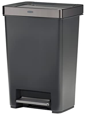 Rubbermaid Premier Series IV Step-On Trash Can for Home and Kitchen, 13 Gallon, Stainless Steel Lid Charcoal, for Home/Kitchen/Garage/Apartment/Office