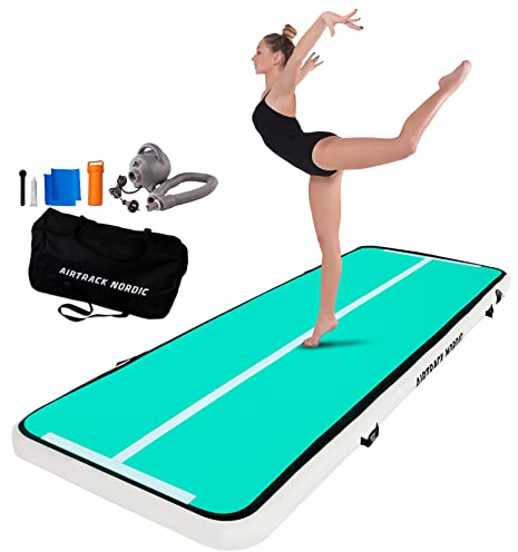 AIRTRACK NORDIC Home 3m Special Edition Mehrfarbig mit Luftpumpe, Turnmatte Aufblasbar, für Gymnastik, Yoga - Langlebig & Einfach zu Transportieren Matte Sport, Air Track Gymnastikmatte (Mint/Silver)