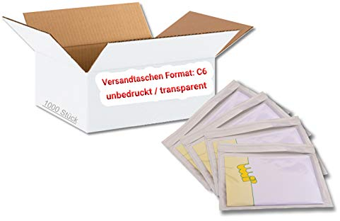 dm-folien Lieferscheintaschen C6 I 1000 Stück I Selbstklebende Versandtaschen I Blanco Versandunterlagen für Lieferscheine & Rechnungen I Versandzubehör aus PP I transparent & unbedruckt