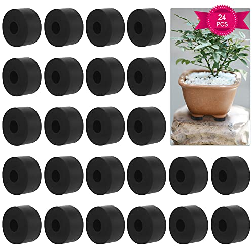Bigxin 24 Pieces Flower Pot Feet Riser, Invisible Flower Pot Feet Round Shape Plant Pot Feet Black Rubber Plant Pot Risers for Indoor Outdoor Plant (3x3x1.5cm)