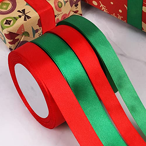 Schleifenband Weihnachten 100 Meters,funvce Rot/Grün Geschenkband zum Basteln Geschenk Verpackung,Satin Band Stoffband für Weihnachten Deko