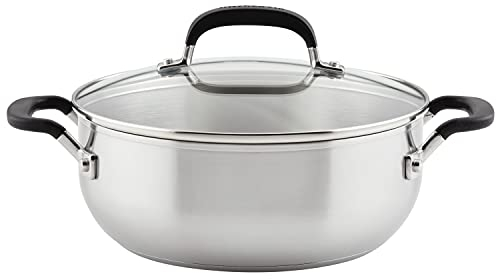 KitchenAid Stainless Steel Casserole with Lid, 4 Quart, Brushed Stainless Steel