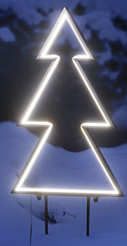 Gartenstecker aus Metall mit LED Lichtband in warmweiß beleuchtet, Weihnachtsdeko für Außen, 5m Zuleitung, IP44 Netzstecker (Tanne, 180 LEDs)