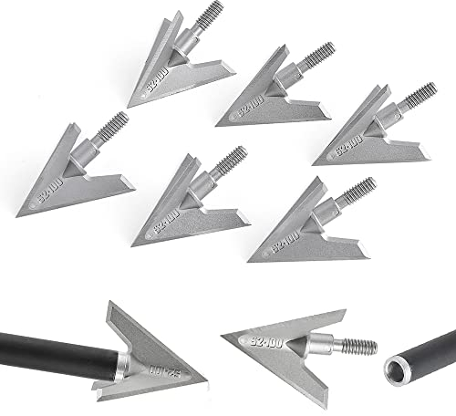 SHARROW 100 Korn Bogenschießen Armbrust Pfeilspitzen Edelstahl 3 feststehende Klingen Pfeilspitzen zum Einschrauben Jagdpfeilspitzen Spitzen für Pfeile Armbrust Recurvebogen Compoundbogen (6P, S2)