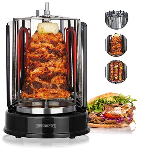 Heinrich´s Dönergrill für Zuhause, Schaschlikgrill Rotissiere Hähnchengrill Gyros Kebab, Drehspieß, Elektro Grill, BBQ, Tischgrill, Vertikalgrill aus Edelstahl inkl. 6 Schaschlikspieße