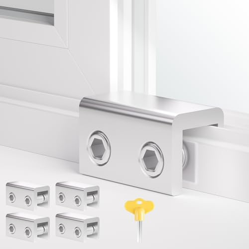 Window Locks, 4 Sets Premium Sliding Window Locks Security Up and Down Window, Vinyl Double window locks for Childproof Home Safety