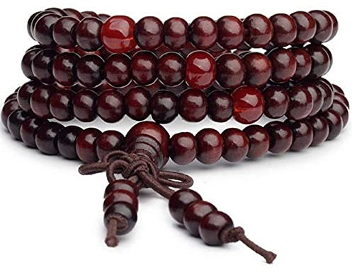 HONGE Gebetsperlen-Armband, tibetischer, buddhistischer Rosenkranz, Charm, Meditationskette, Yoga, Glücksbringer, Holzarmband für Damen und Herren