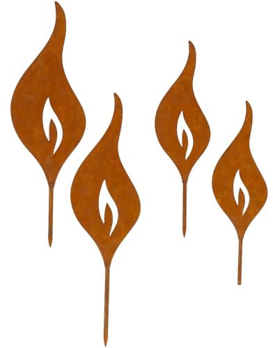 Rost Flammen 18 + 23cm 4er Set Deko zum Stecken in Rostoptik Weihnachtsdeko