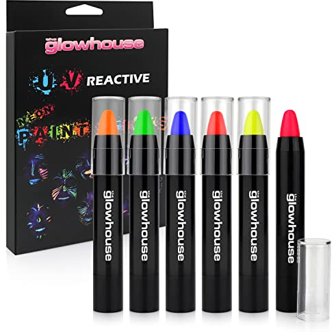 The Glowhouse UV Neon ansiktsfärg och kroppsmålarstift (pack med 6) Fluorescerande ljusaste glöd under UV!